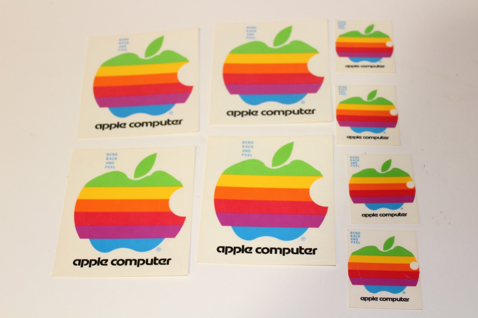 8 Original Vintage APPLE MACINTOSH Computer Rainbow Logo Stickers - 4x 4” & 2”