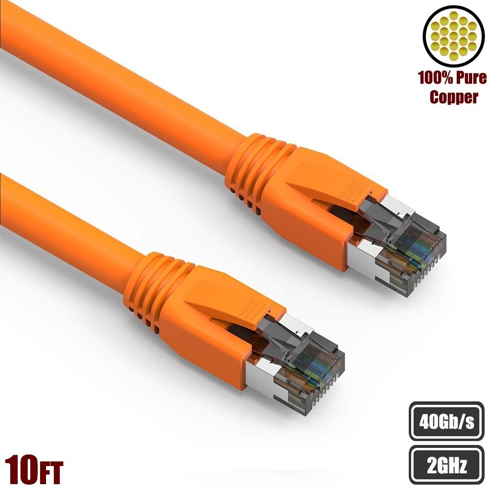 10FT CAT8 RJ45 Network LAN Ethernet S/FTP Cable Copper Wire 40Gbps 2GHz Orange