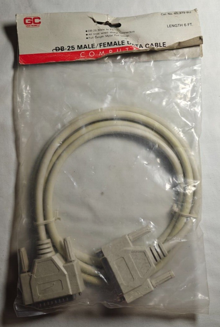 GC Electronics DB-25 Male/Female Data Cable, Computer, 45-379-BU, NEW/open top