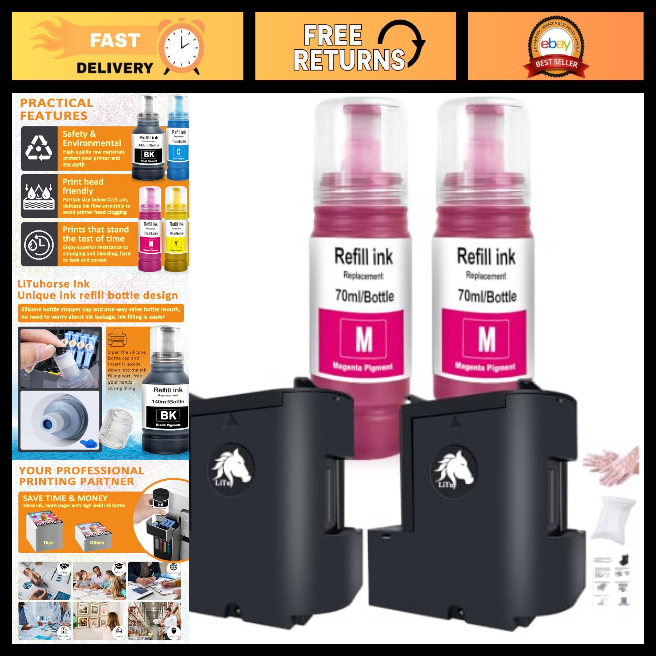 Ink Maintenance Box & Magenta Pigment Ink Refill Bottles - Value Pack 4PCs