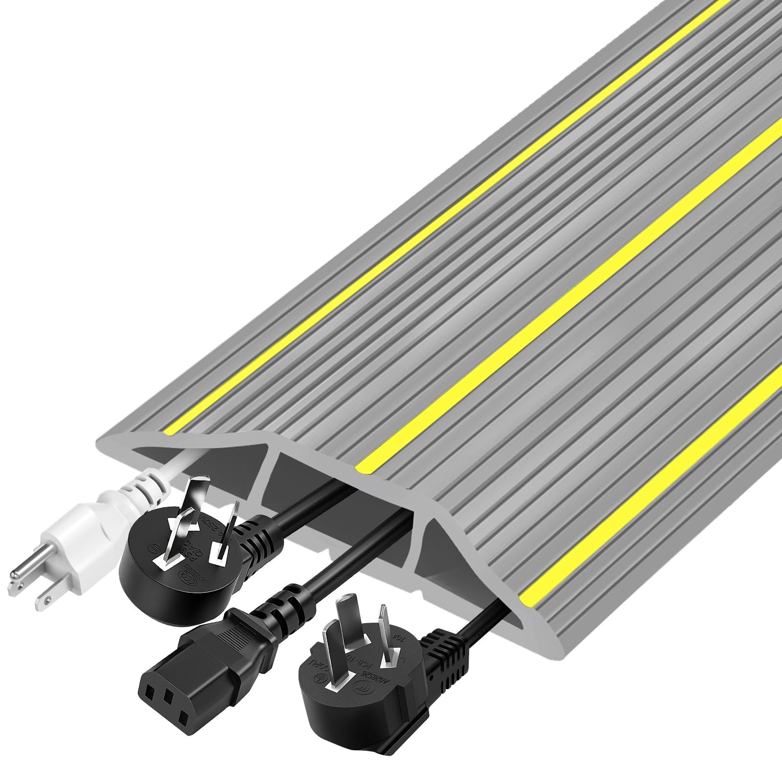 Heavy Duty Floor Cable Cover 6.5 FT 3 Channel Cord Protector Easy to Unroll Gray
