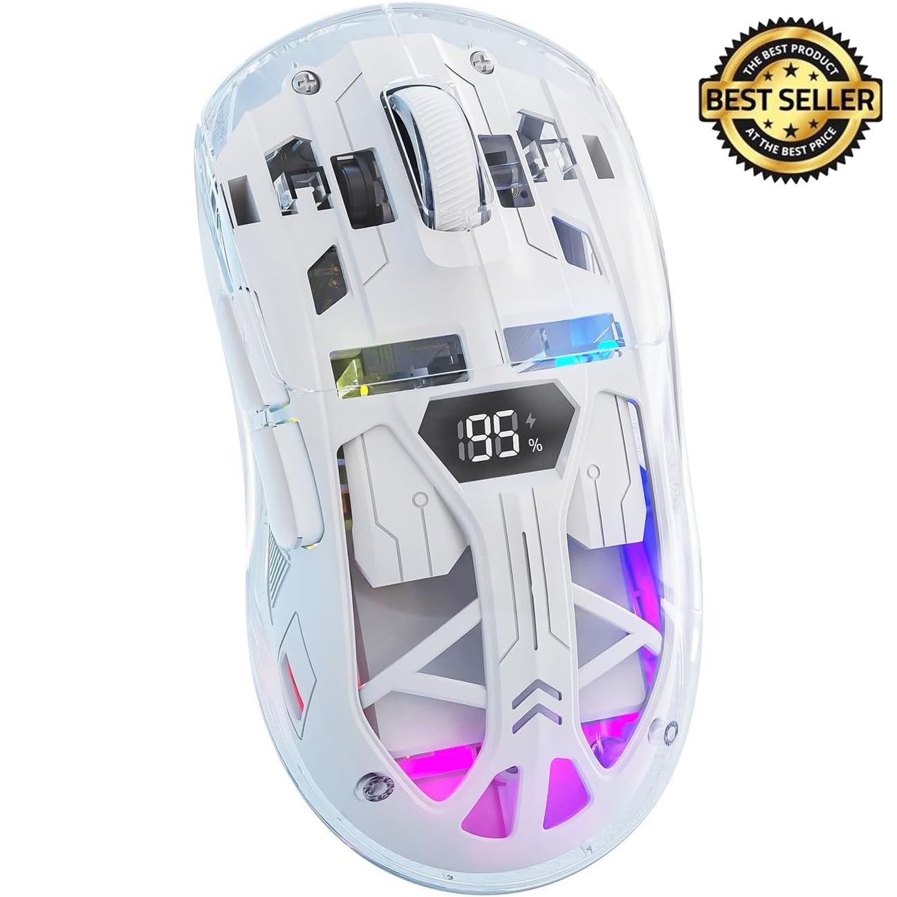 2.4G LED Wireless Gaming Mouse, Rechargeable Ergonomic Mouse Transparent