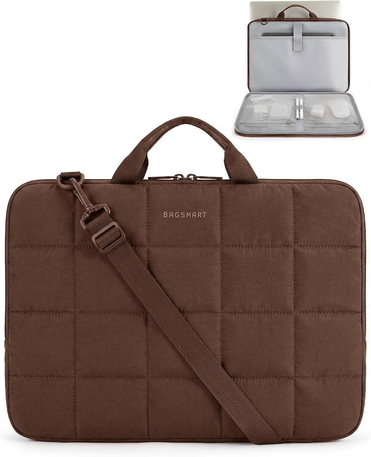 Sleeve for 15-15.6 inch Laptop, Puffy Design with Handle, Coffee Brown