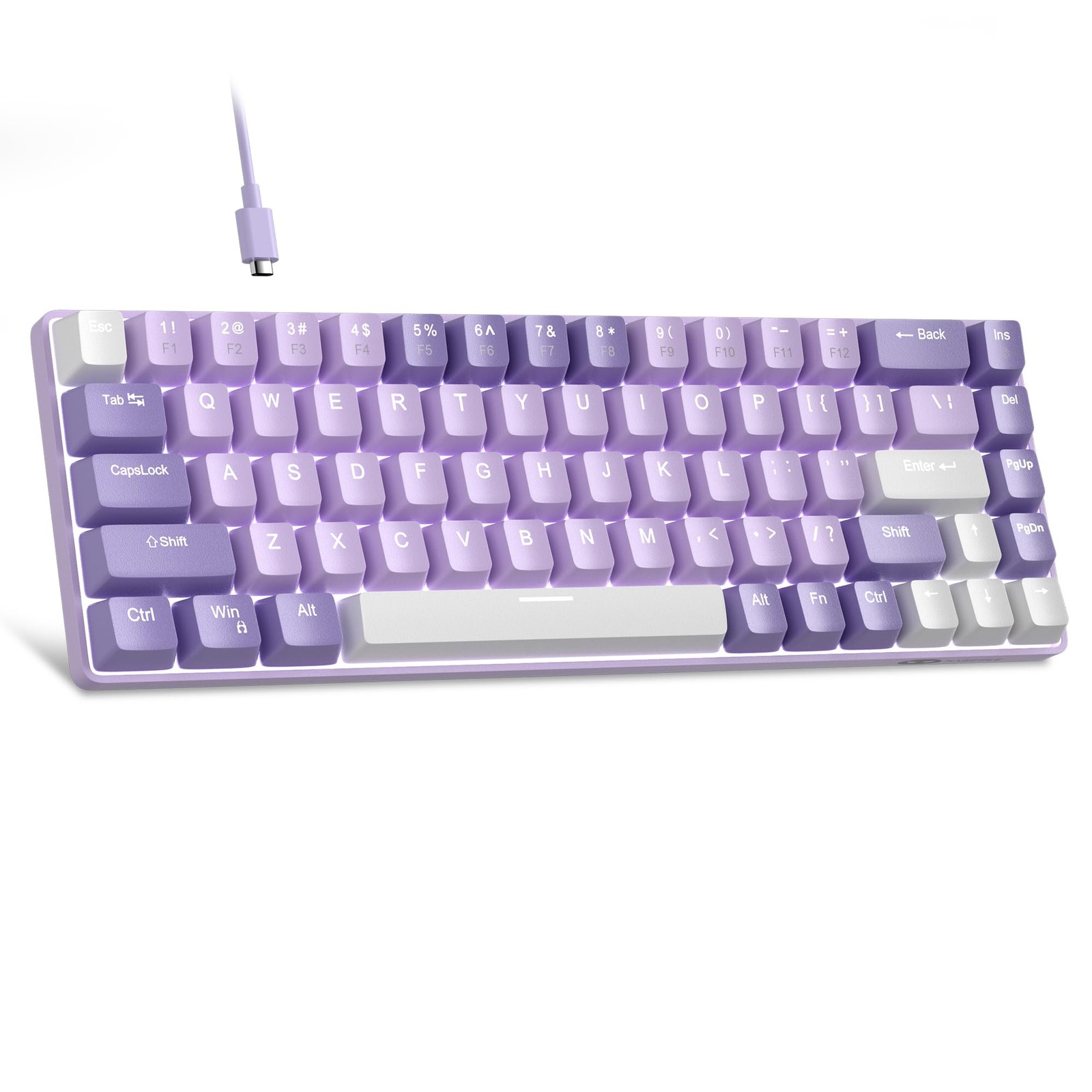 MKBox 68Key Violets White Backlit 60% Wired Red Switch Gaming Keyboard