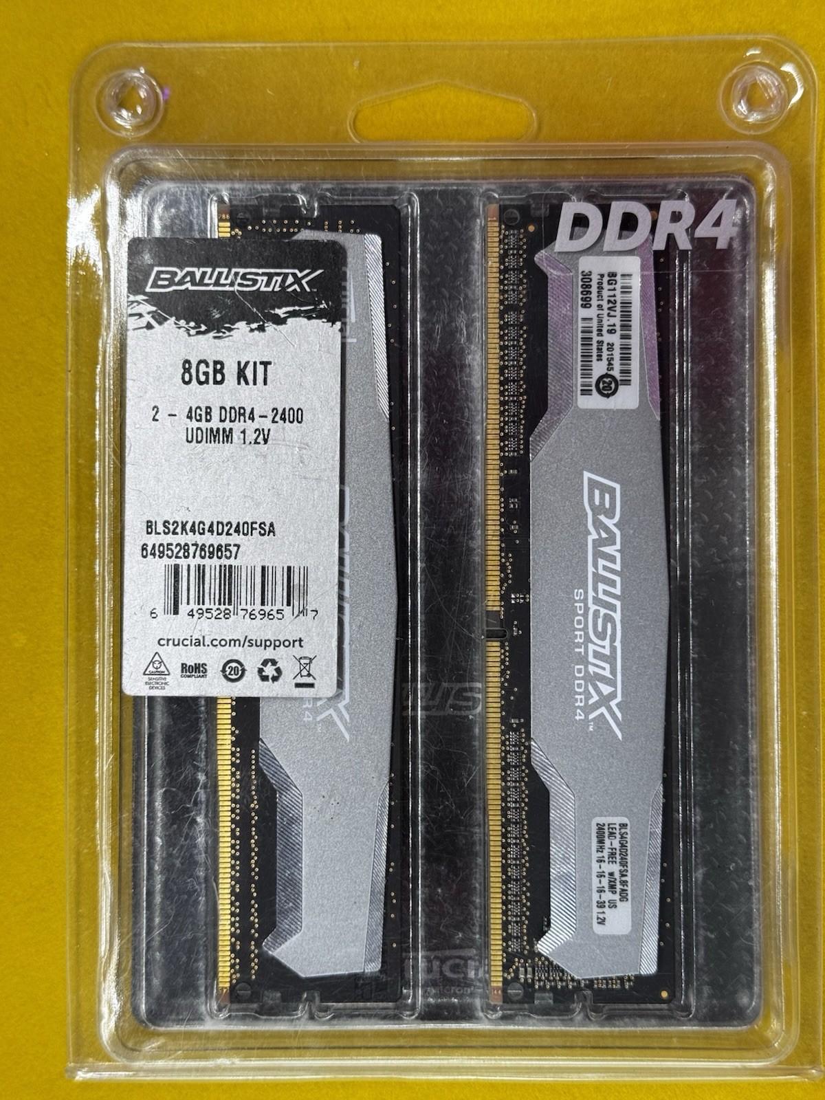 Ballistix Sport 8GB (2 X 4GB) DIMM PC4-19200 (DDR4-2400) Memory RAM...