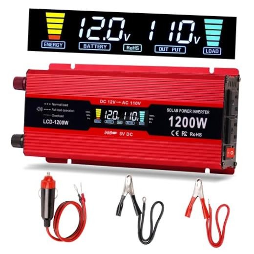 Car Power Inverter 1200W , DC 12v to 110v AC Converter with LCD Display and