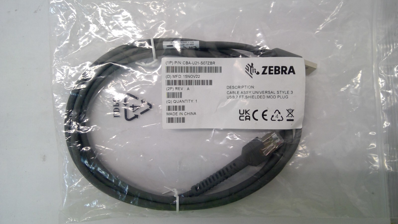 NEW Zebra Barcode Scanner USB Data Transfer Cable CBA-U21-S07ZBR 7ft