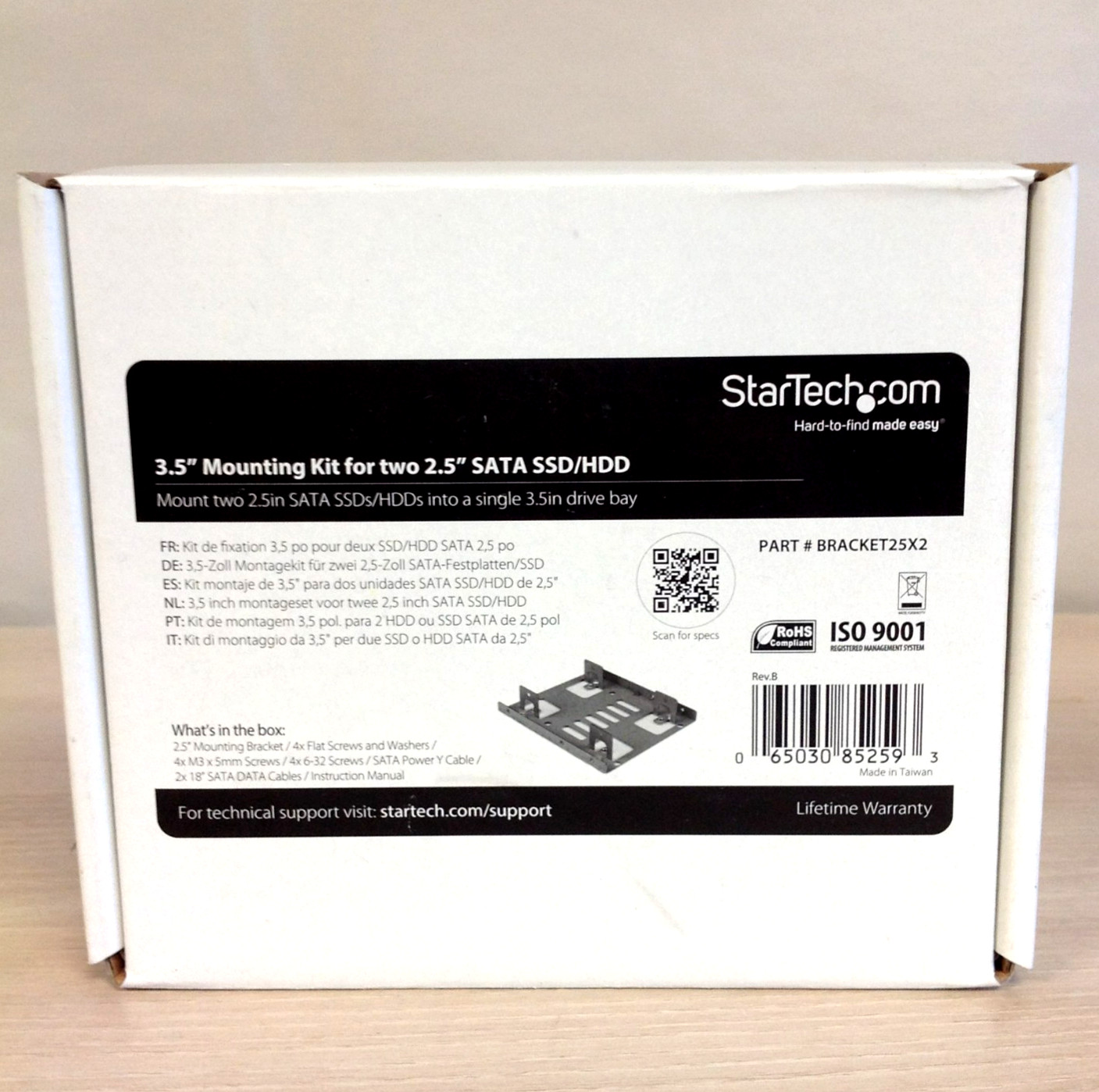 StarTech.com 3.5" Mounting Kit for Dual 2.5" SATA SSD/HDD Drive Bay BRACKET25X2