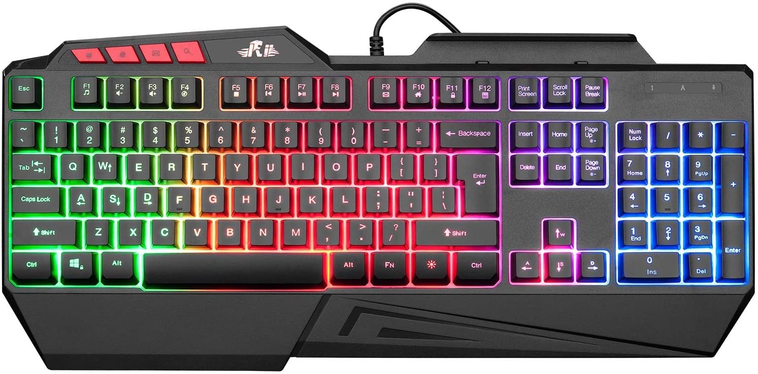 Rii RK202 RGB Gaming Keyboard Multiple Color Rainbow LED Backlit USB Black