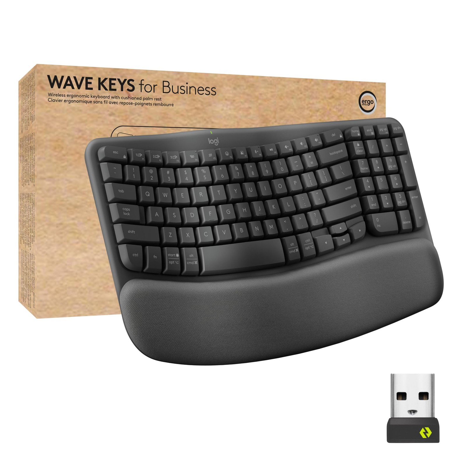 Logitech Ergo Series Wave Keys for Business, Wireless Ergonomic Keyboard with