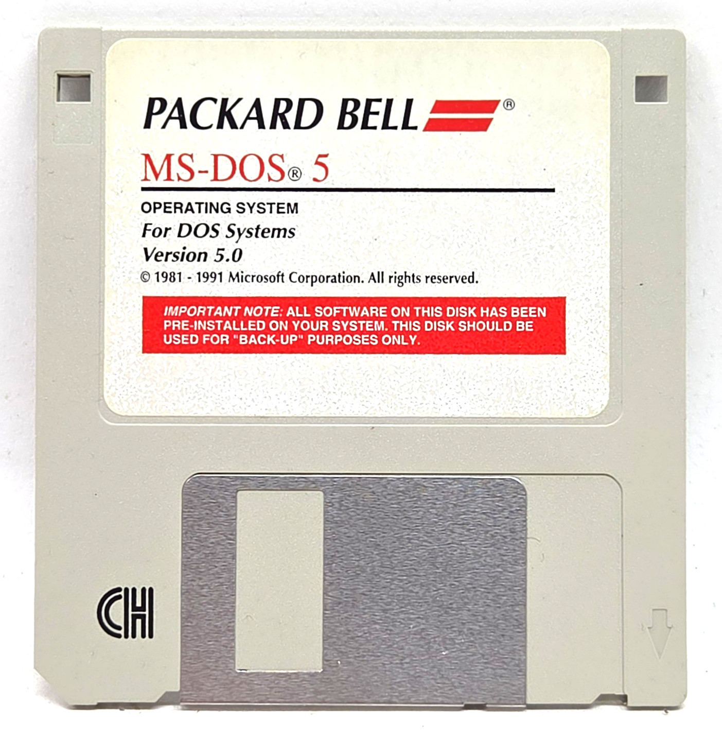 MS-DOS 5.0 Install Floppy Disk Back Up Packard Bell Computers Retro Untested '91