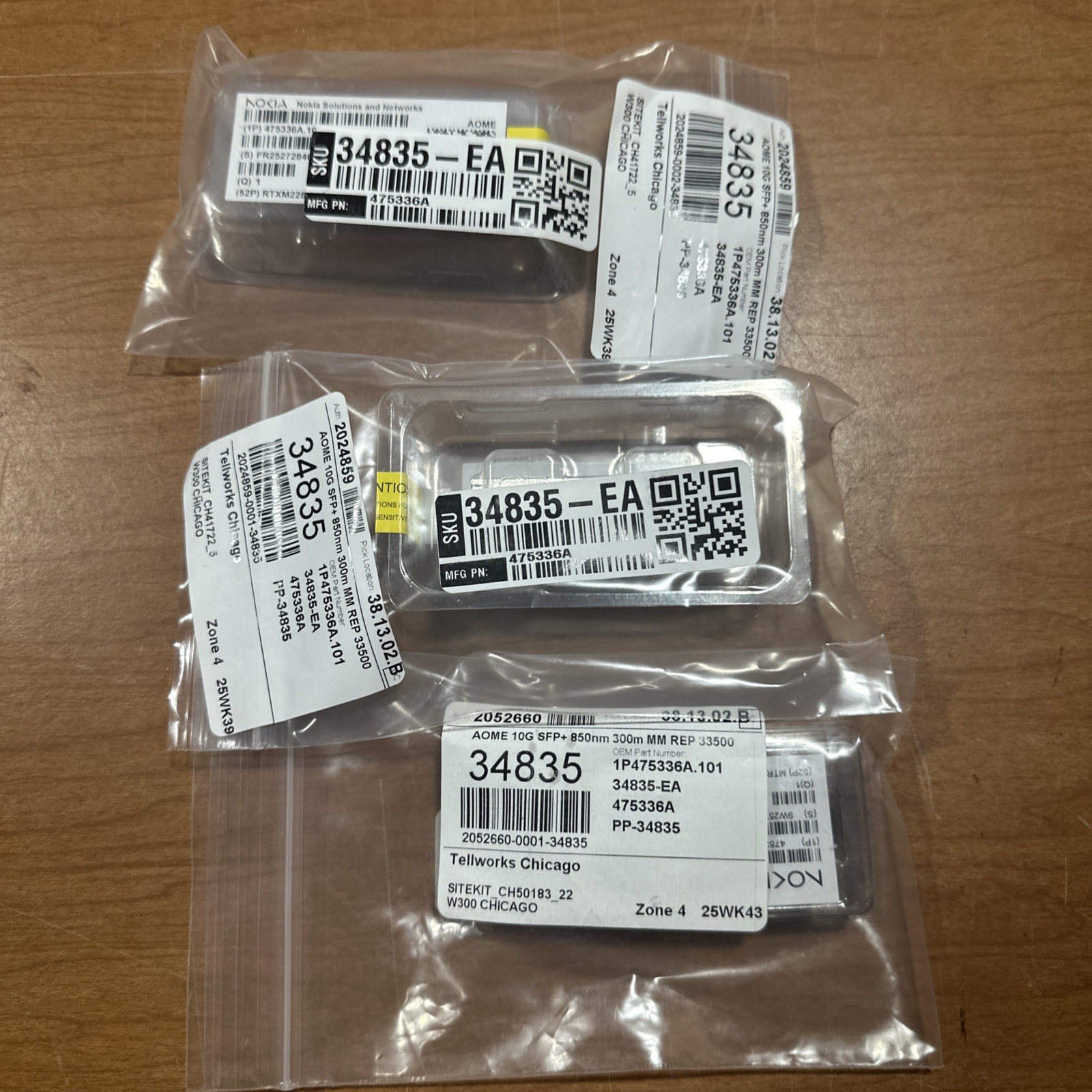 Lot of 3 Genuine Nokia 10G SFP+ Optical Transceivers