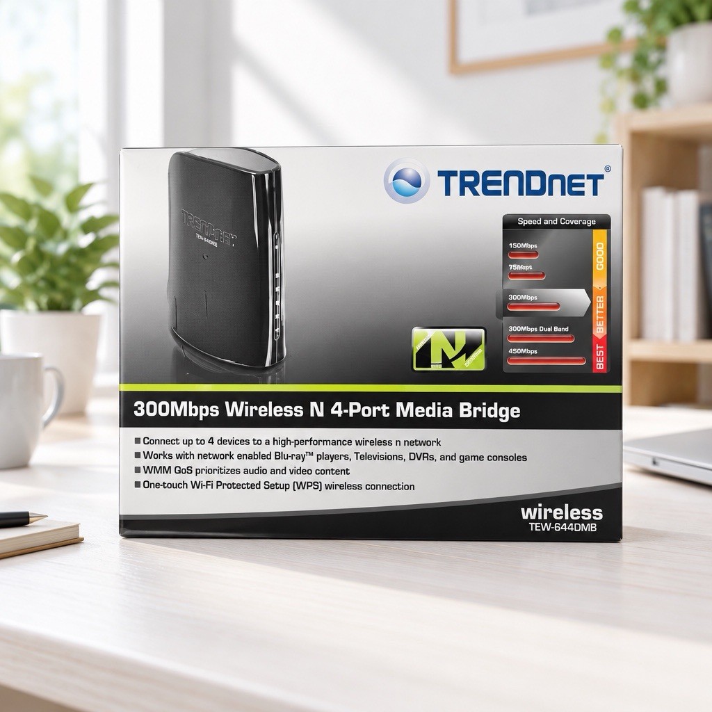 New Wireless Media Bridge TRENDnet N300 4-Port TEW-640MB Sealed