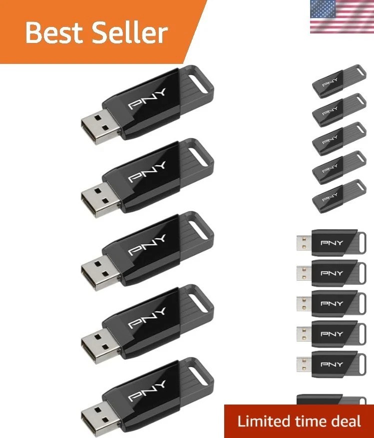 Versatile 5-Pack 64GB USB 3.2 Drives | Sliding Collar, Compatible with PC & Mac