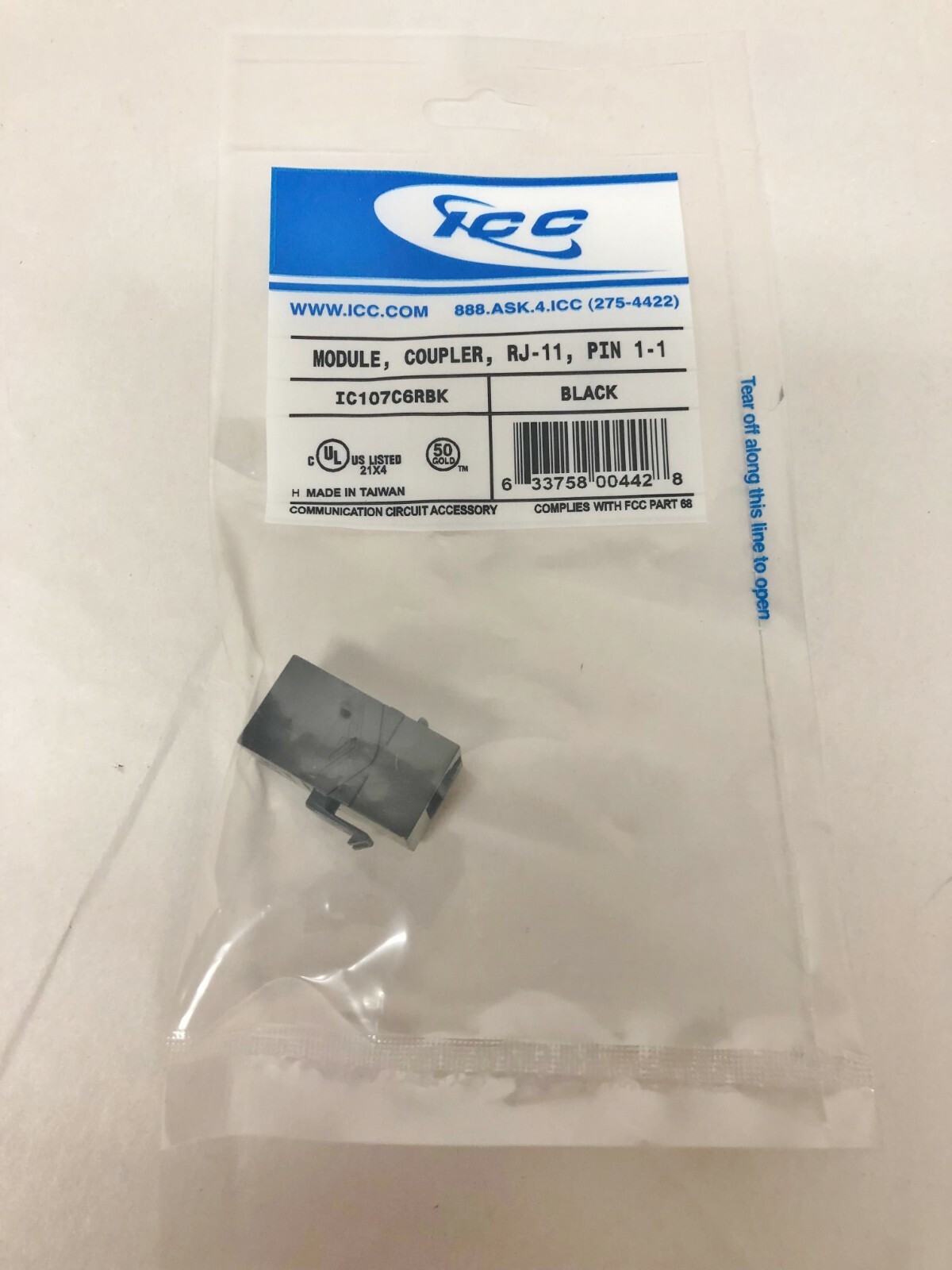 ICC	Module Coupler Pin 1-1 IC107C6RBK	RJ-11