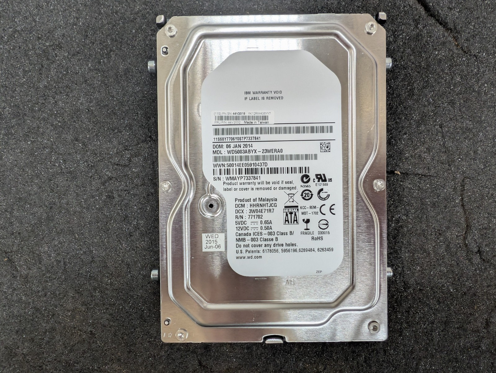 New, IBM, WD5003ABYX-23WERA0, 500GB 7.2K RPM SATA 3.5 INCH LFF 3GB/S HARD DRIVE