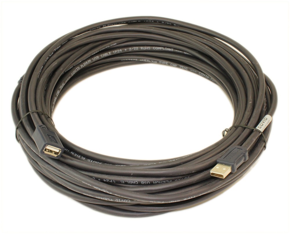 50ft USB 2.0 Active Extension Cable Type A Male to Female Plenum Rated Black