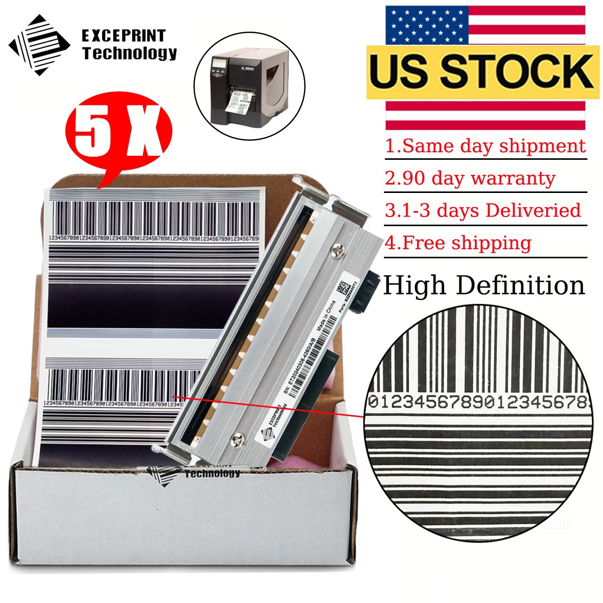 ✅ 5pcs Printhead for Zebra ZM400 Printers 79800M 203DPI Thermal Label Printer ✅