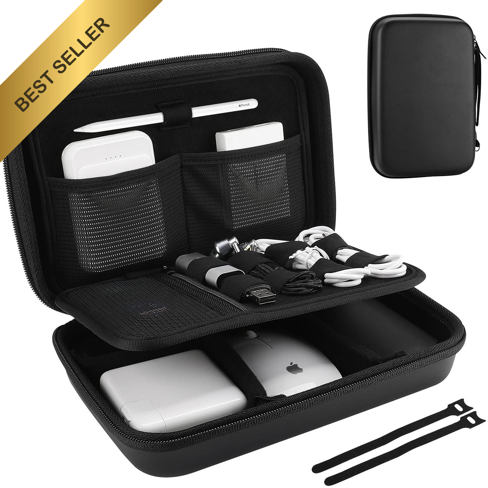 ProCase Hard Travel Electronic Organizer Large - 9.9 x 6.3 x 2.6 Inch, Black