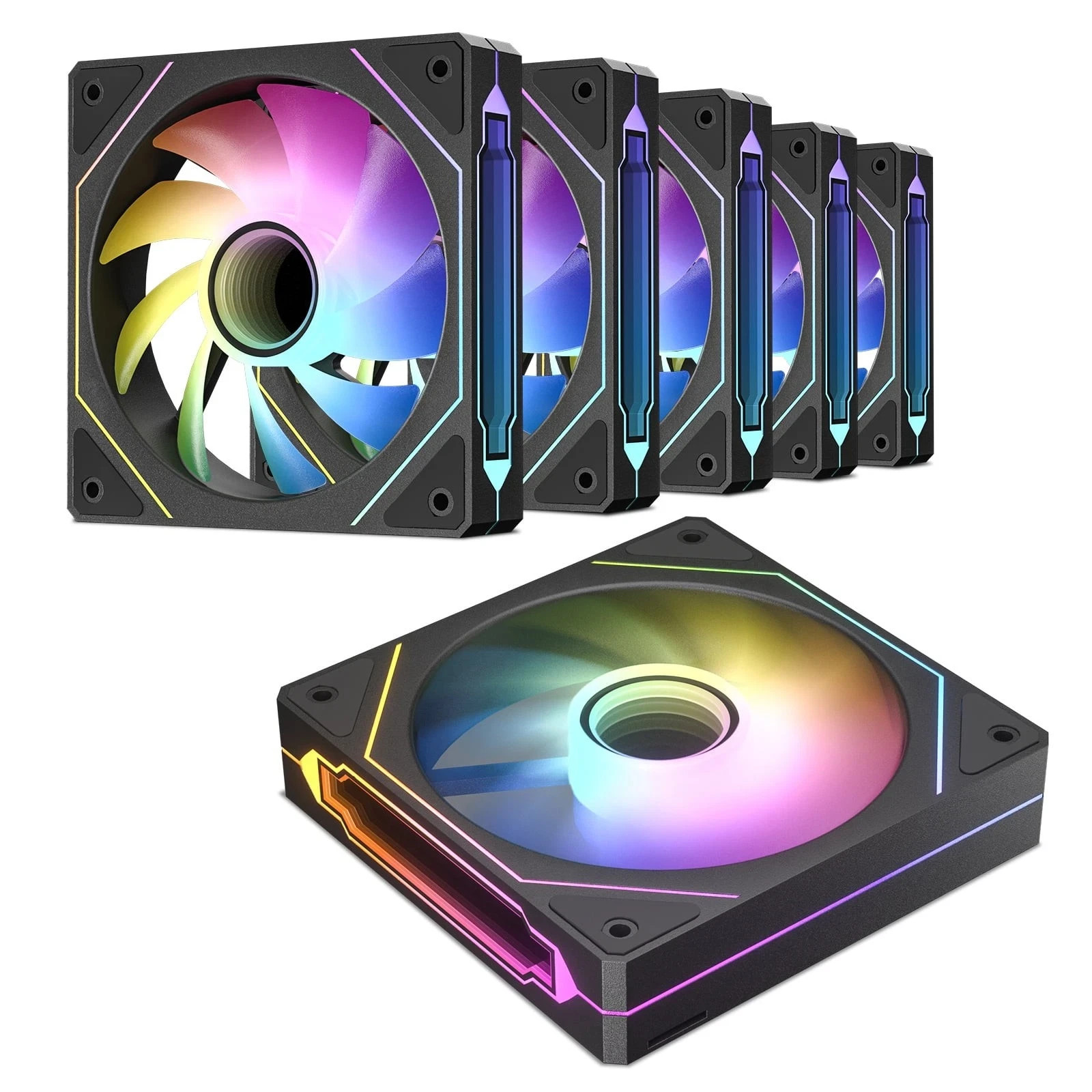 NEW 6-Pack 120mm Infinite Mirror Design Case PWM Control & ARGB Fans 6pin BLACK
