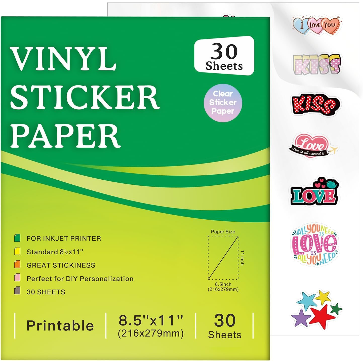 30 Sheets Printable Clear Sticker Paper for Inkjet Printer, Premium