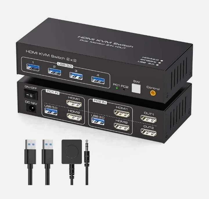 4K Ultra HD HDMI KVM Switch Dual Monitor 2 Computers Support 4K@120Hz USB 3.0