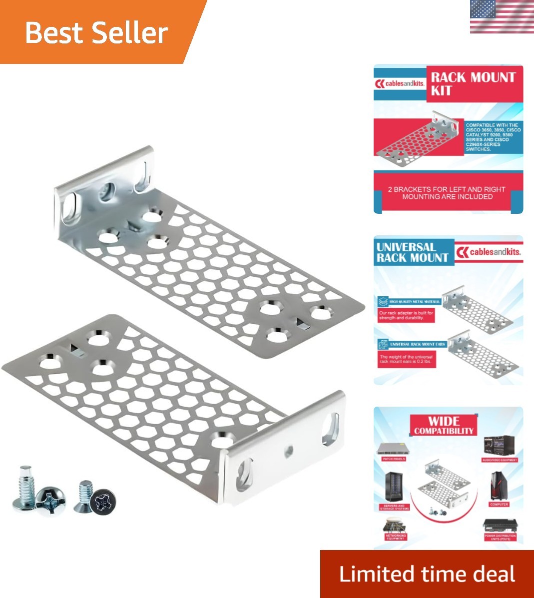 Universal 19" Rack Mount Kit Compatible with Cisco 2960-X | 1U Metal Rack Ear...