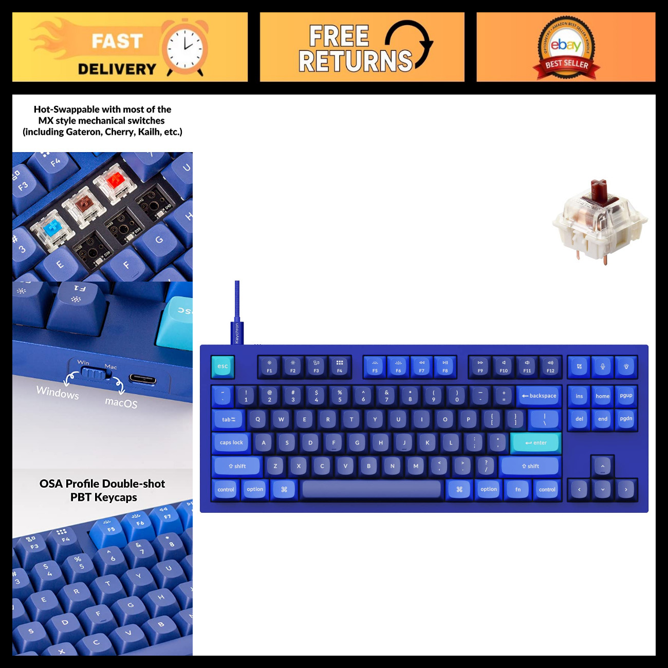 Custom Mechanical Keyboard TKL Aluminum, Hot-Swappable Gateron Brown, QMK/VIA, M
