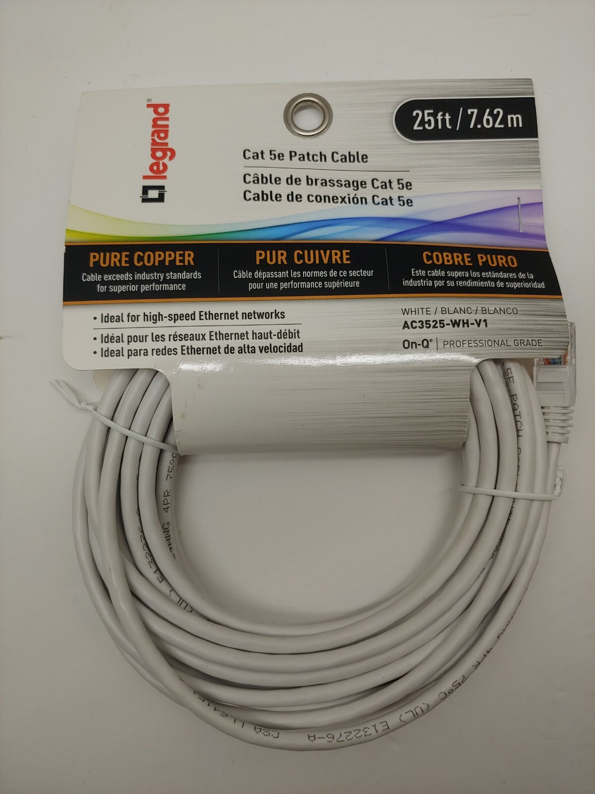 CAT 5e Patch Cable Legrand  On-Q 10Gbps Ethernet Speed Networking Cord 25ft