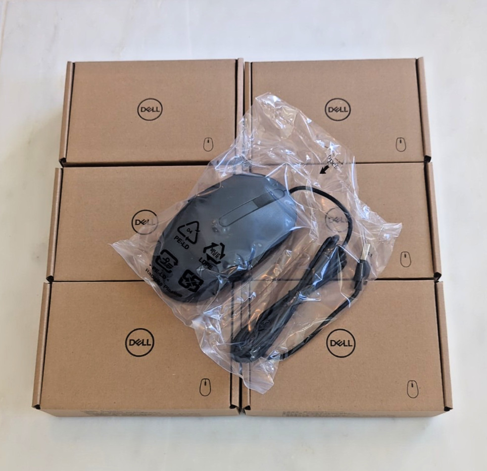 PACK of 6 Dell MS3220 Pro Wired USB Laser Mouse 3200 DPI Tilt Wheel PC Laptop