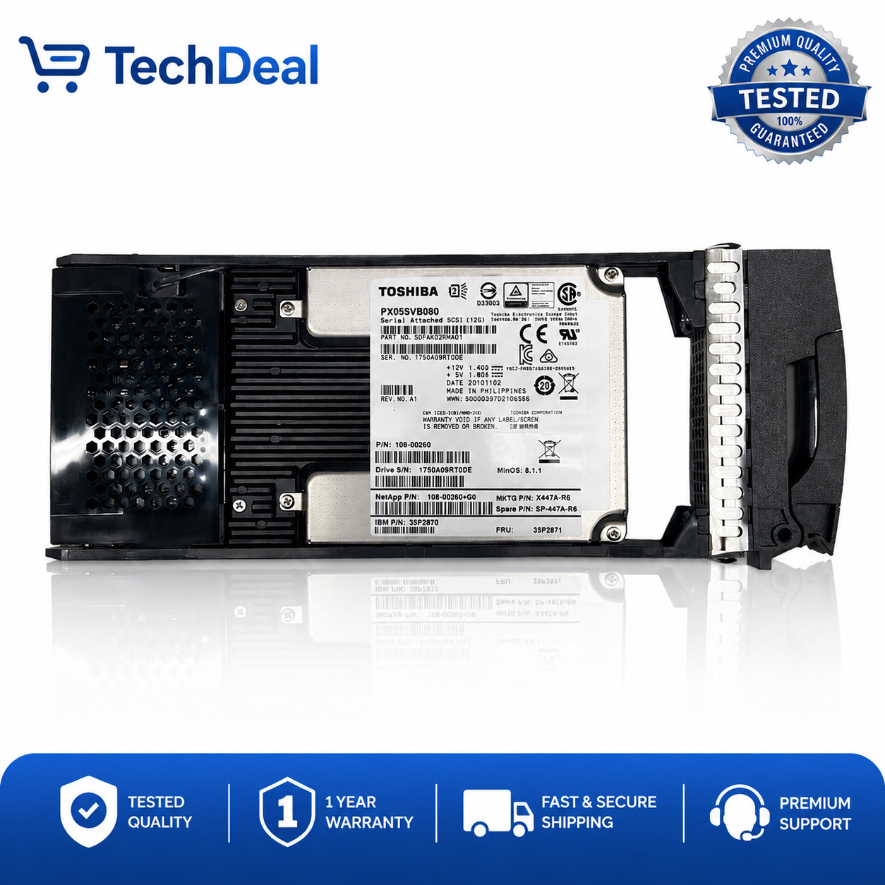 Toshiba PX05SVB080 800GB 12G SAS 2.5" Enterprise SSD NetApp DS2246 X447A-R6