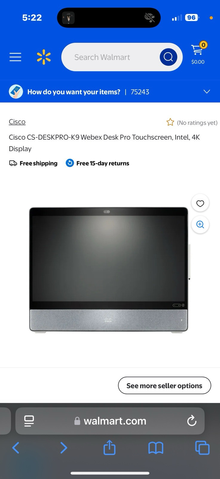Cisco NOB CS-DESKPRO-K9 WebEx Desk Pro Collab Device TTC7-27 Smartnet Eligible