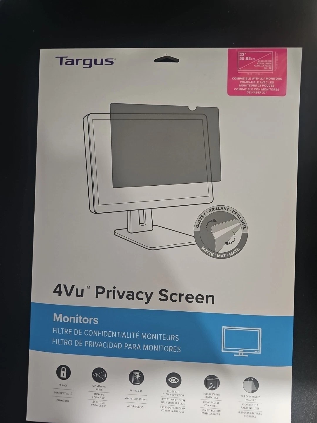 Targus Privacy Screen Filter 4vu  Laptop or Desktop 22"W (16:10) Anti- glare 