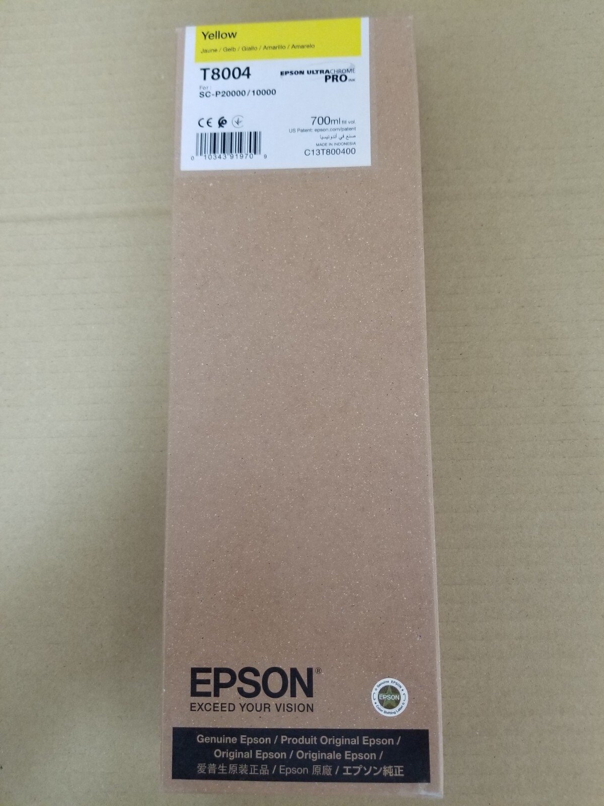 GENUINE Epson UltraChrome PRO Yellow Ink 700ml For P10000/20000 (T8004)