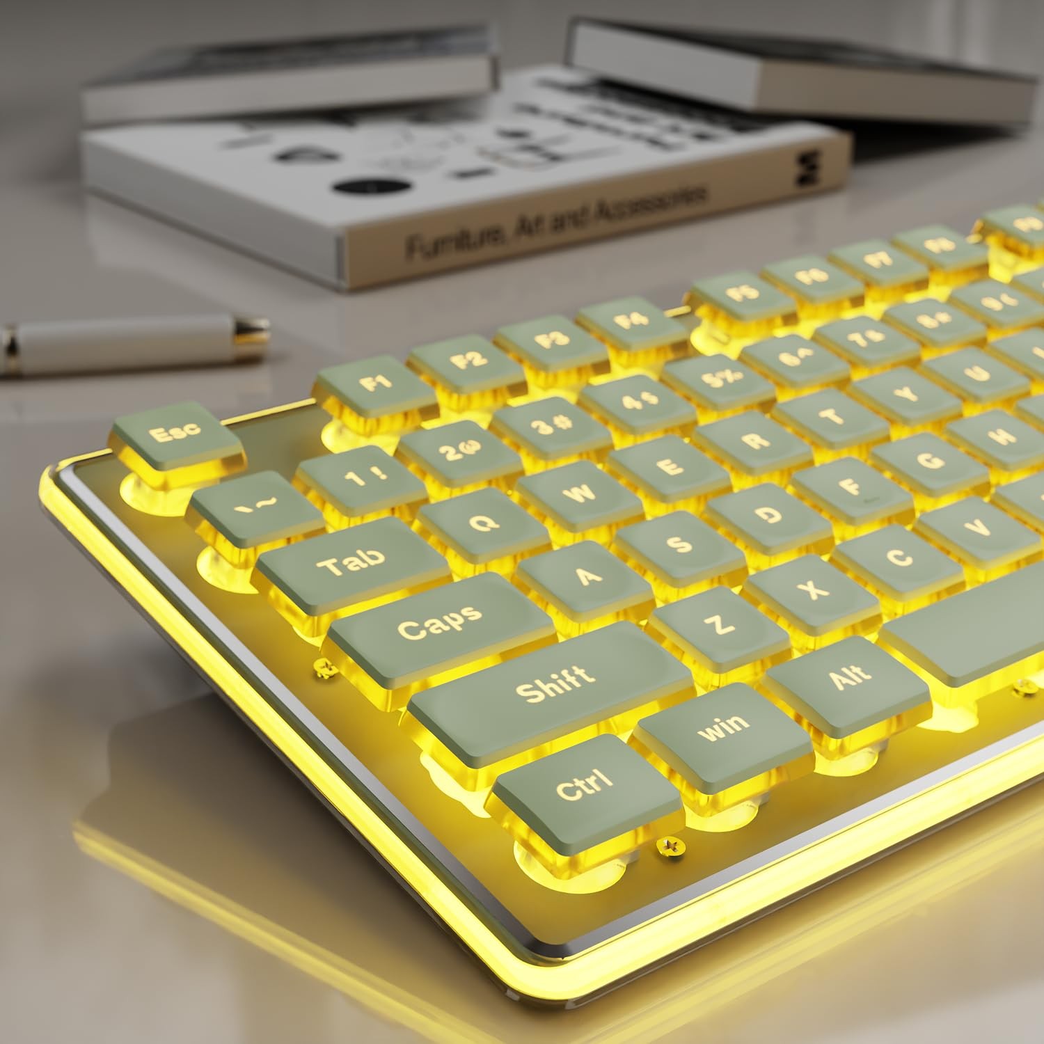 EWEADN GX710S Backlit Wired USB Computer Keyboard Metal Panel Pudding Green