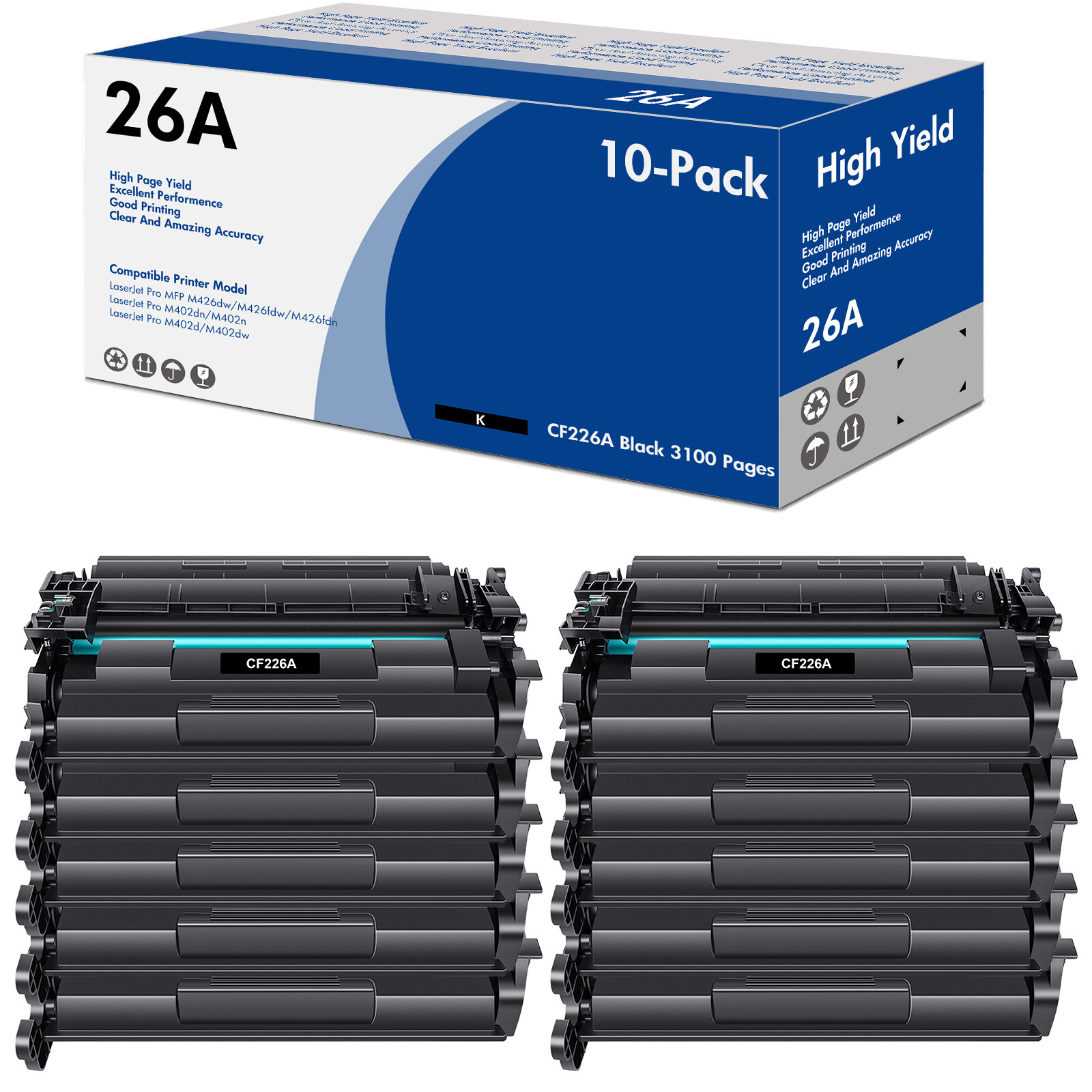 10x CF226A Toner Cartridge for HP 26A LaserJet Pro M402n M402dn M426fdw M426fdn