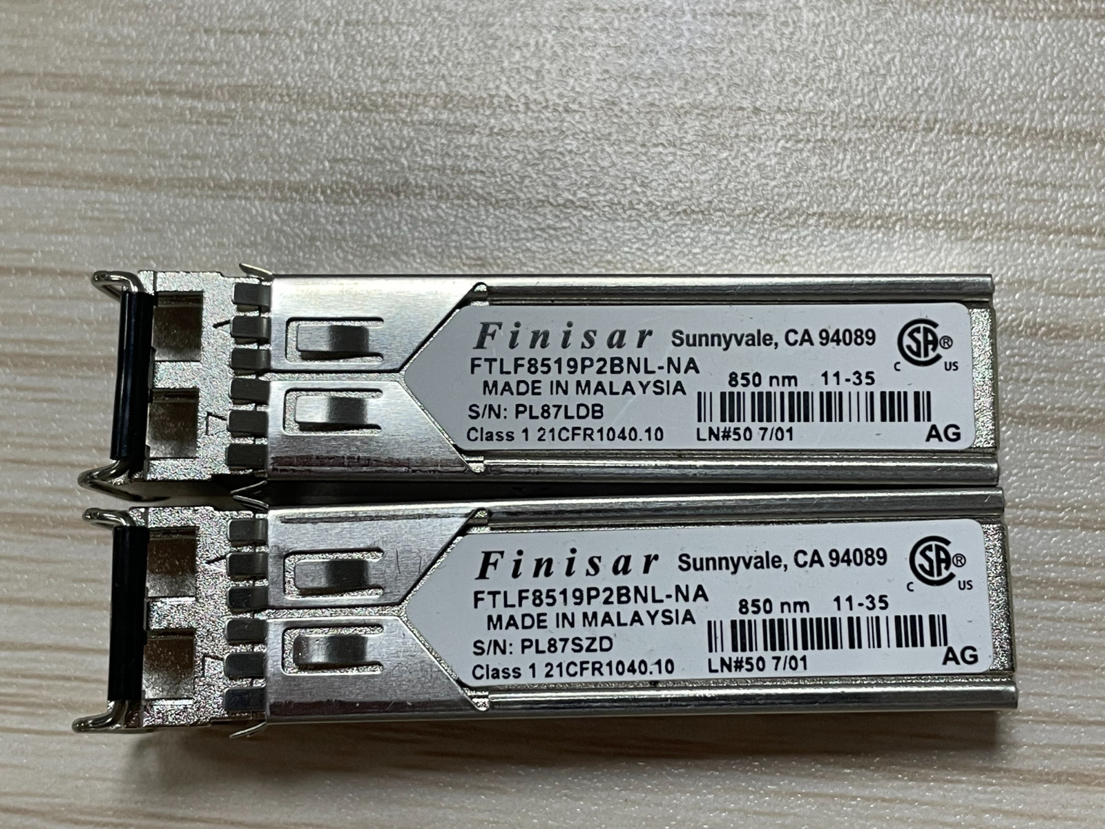 2PCS Finisar NetApp SFP 1000Base-SX 2GB Transceiver FTLF8519P2BNL- NA CA 94089