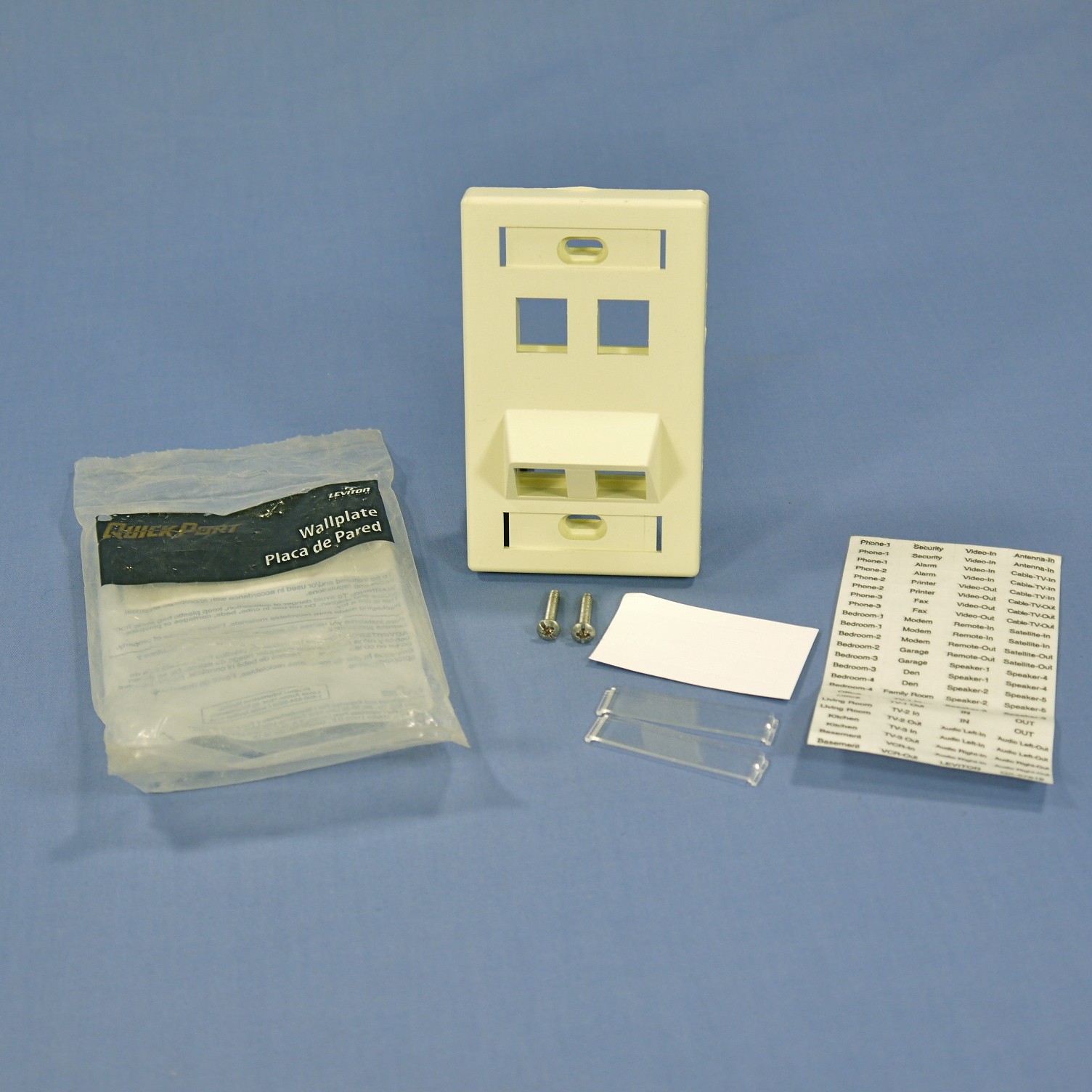 Leviton Almond Quickport ANGLED 1-Gang Labeled 4-Port Wallplate Cover 40807-AR