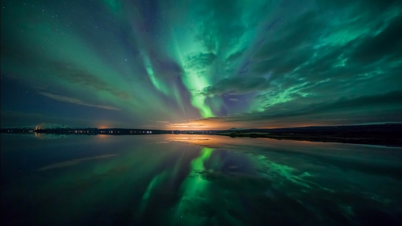 Landscape nature sky stars aurorae reflection lake night Custom Gaming Mat Desk
