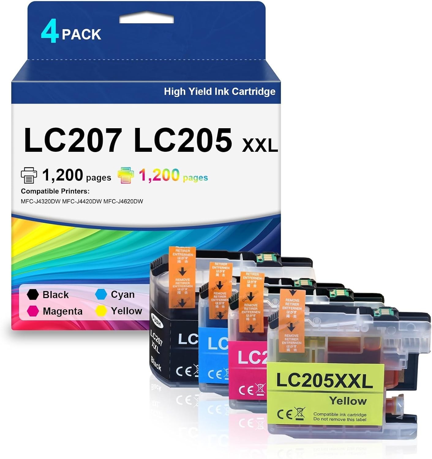Super High Yield LC205 LC207 XXL Ink Cartridges 4-Pack Replacement T55-17