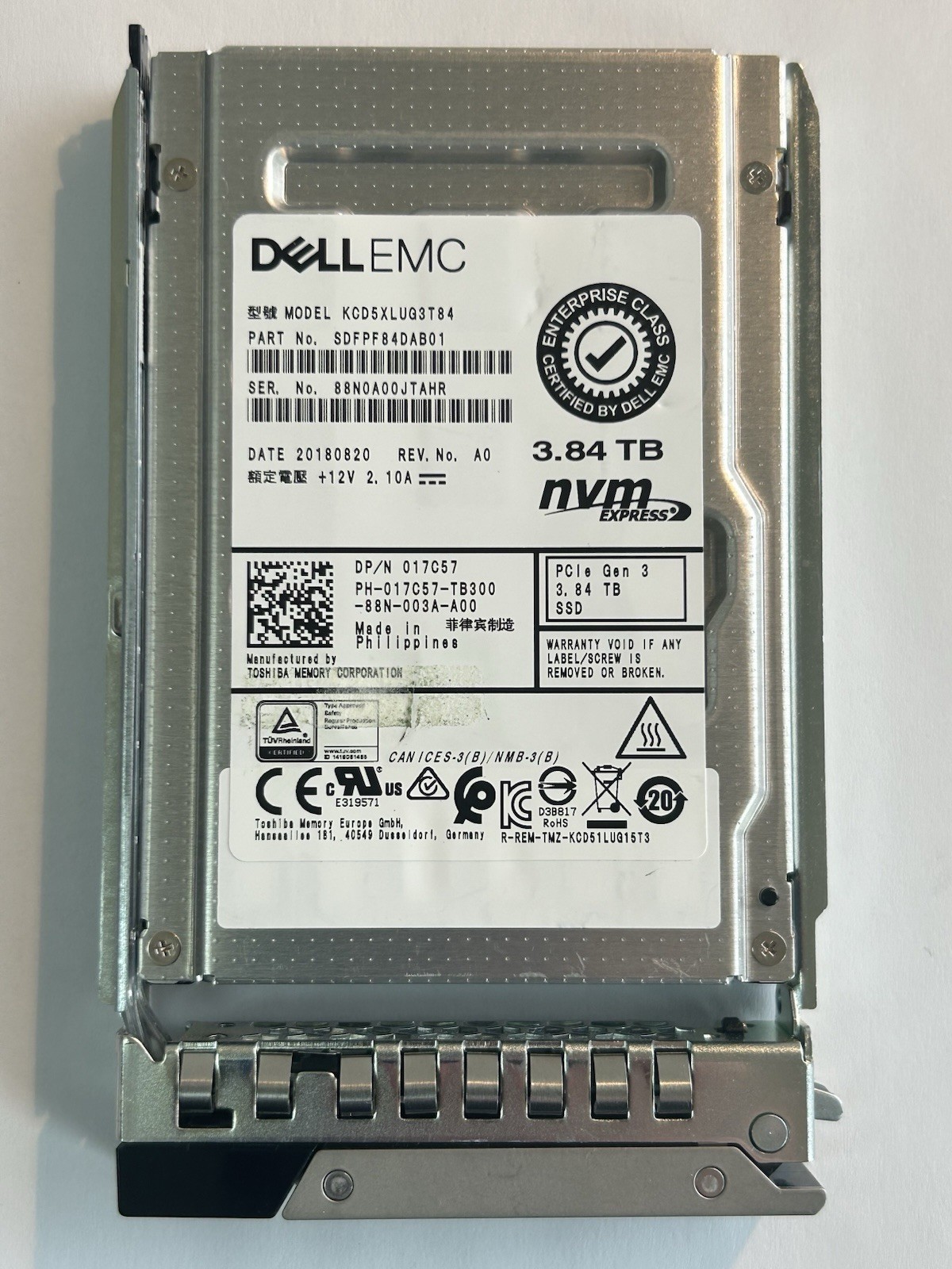 Dell 17C57 3.84TB PCIe NVMe Read Intensive U.2 2.5in SSD 017C57 KCD5XLUG3T84