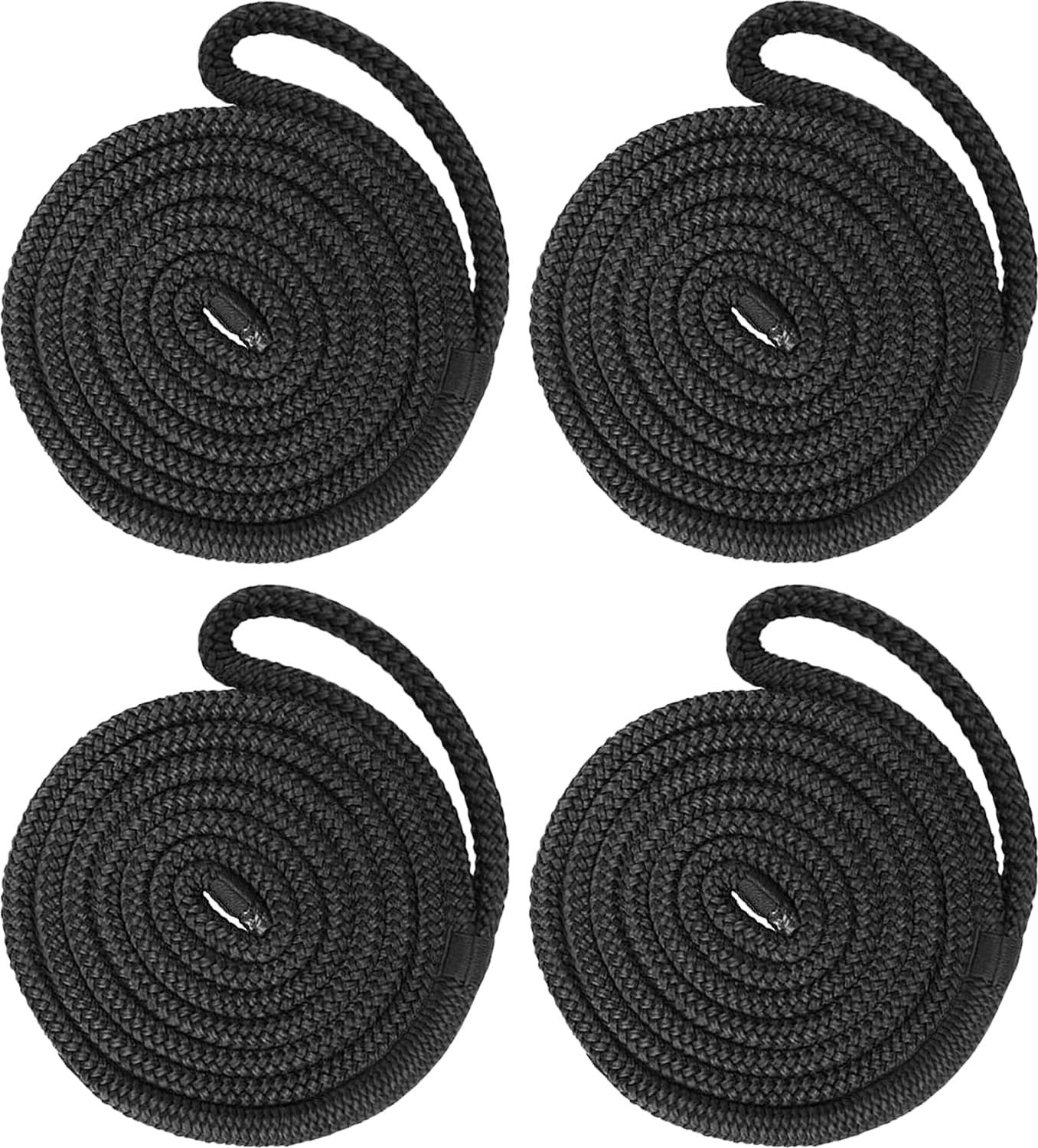 4 Pack 1/2" x 6' Boat Fender Lines - Marine Grade Nylon Boat Rope with 10" Lo...