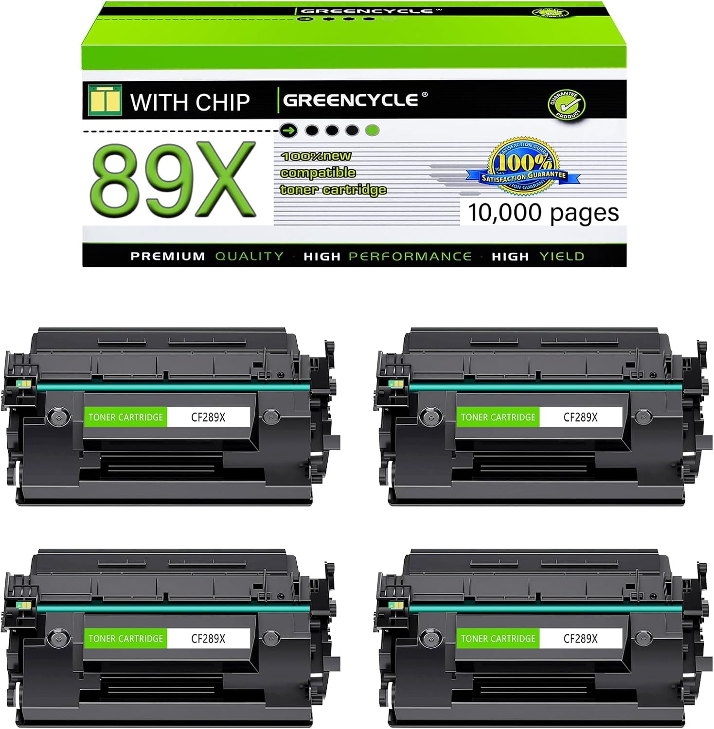 GREENCYCLE 4PK 89X CF289X Toner Cartridge For HP MFP M528C M528DN 89A New Chip