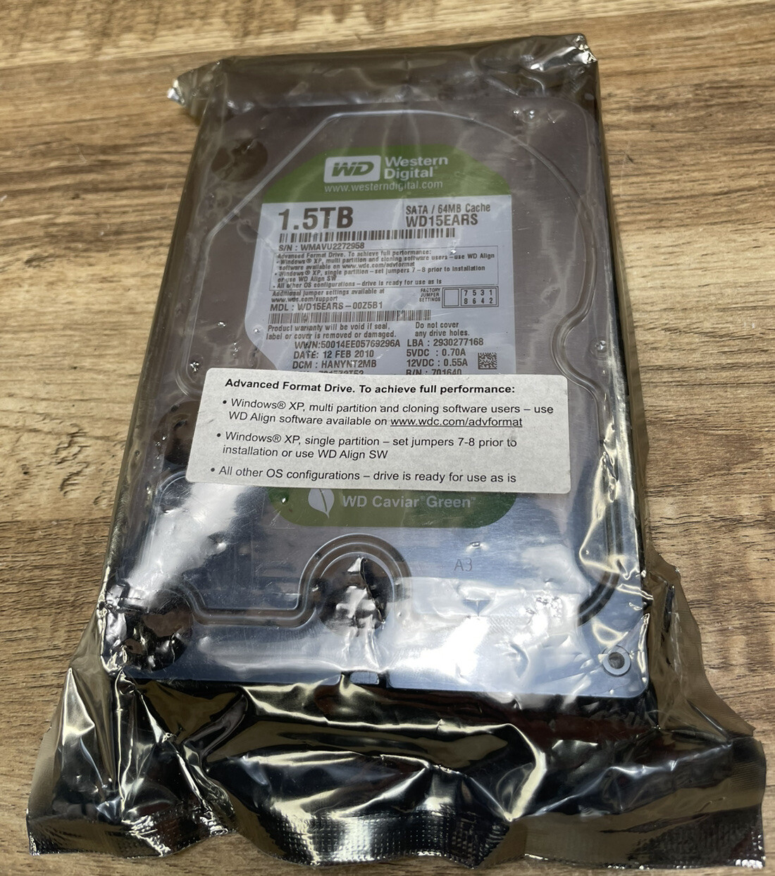 WD WD15EARS-00MVWB0 DCM: HARNHT2CH SATA/ 64MB CACHE