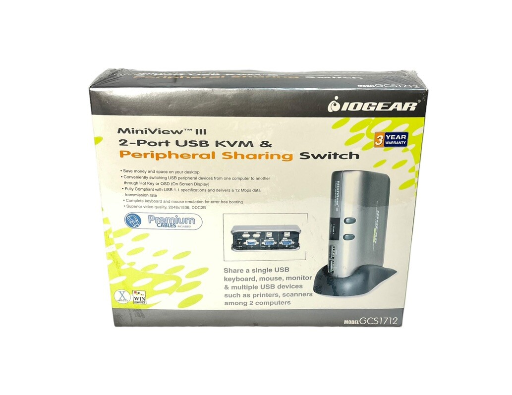Iogear MiniView III 2-Port USB KVM Peripheral Sharing Switch GCS1712 NEW Sealed