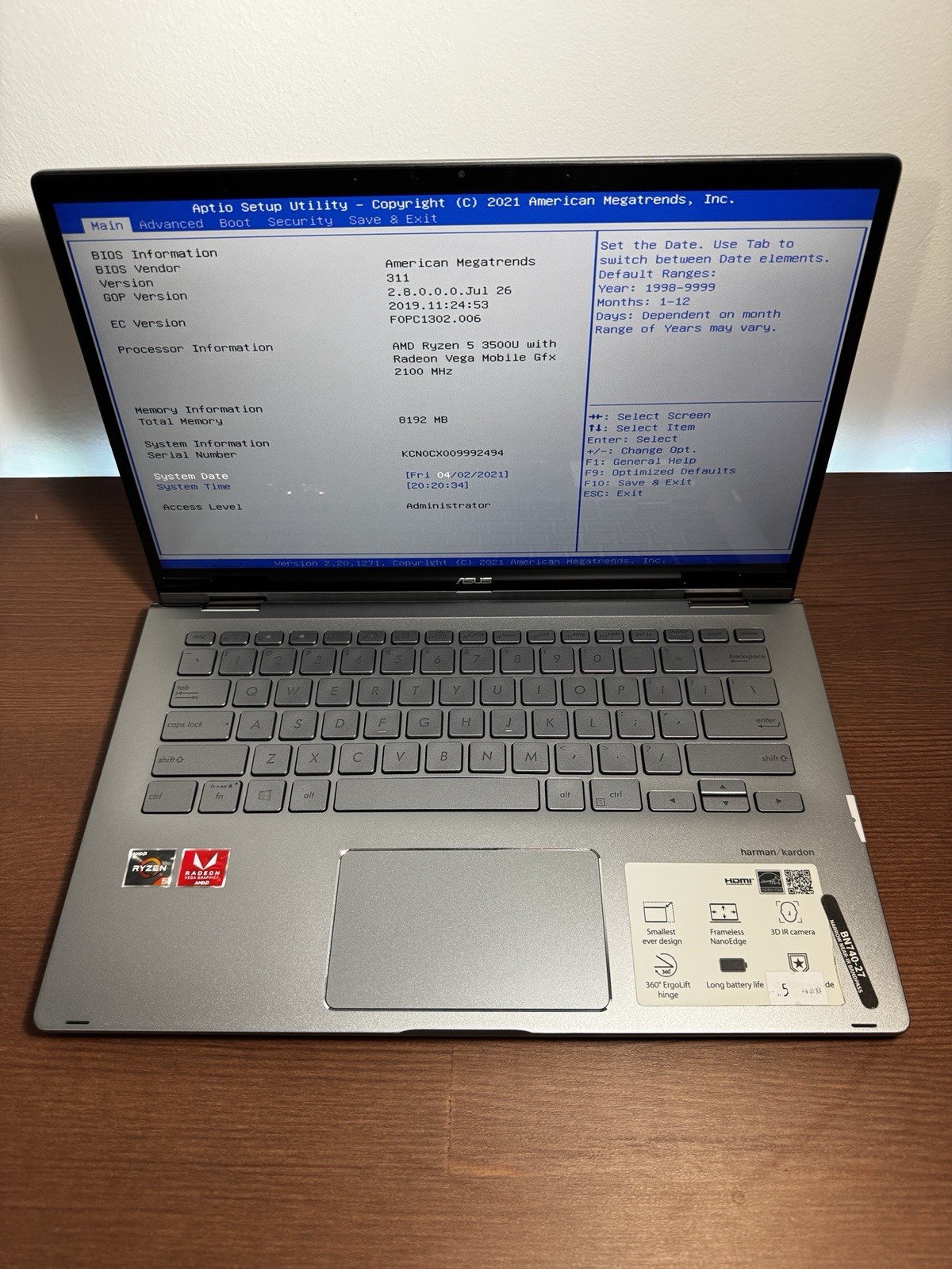 ASUS ZenBook Flip Q406D 14” Ryzen 5 3500U RAM 8gb Laptop – No SSD, No Charger