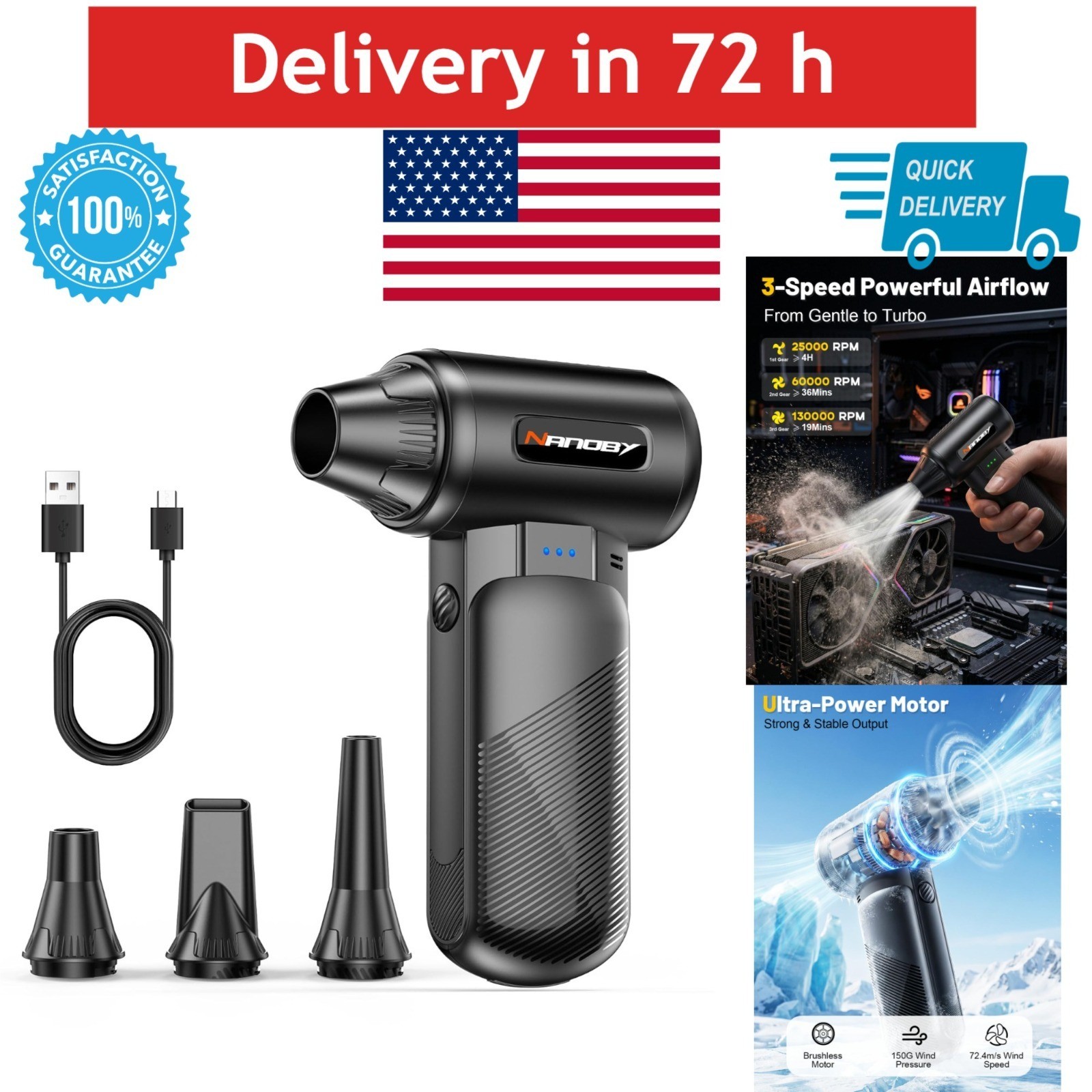 Nanoby X213 Compressed Air Duster - 130000RPM Portable Electric Blower