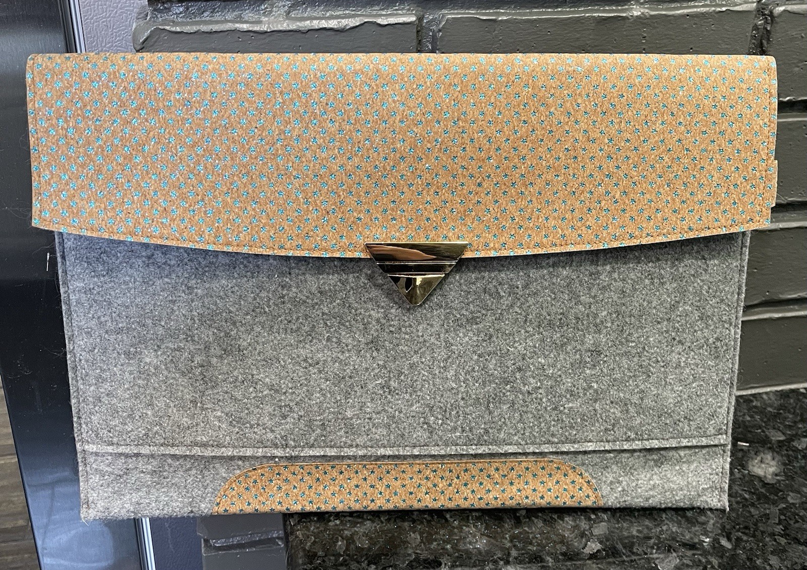 Wool Felt/Cork Tablet Case Envelope Handmade W/Mouse Pad Whimsical Glitter Stars