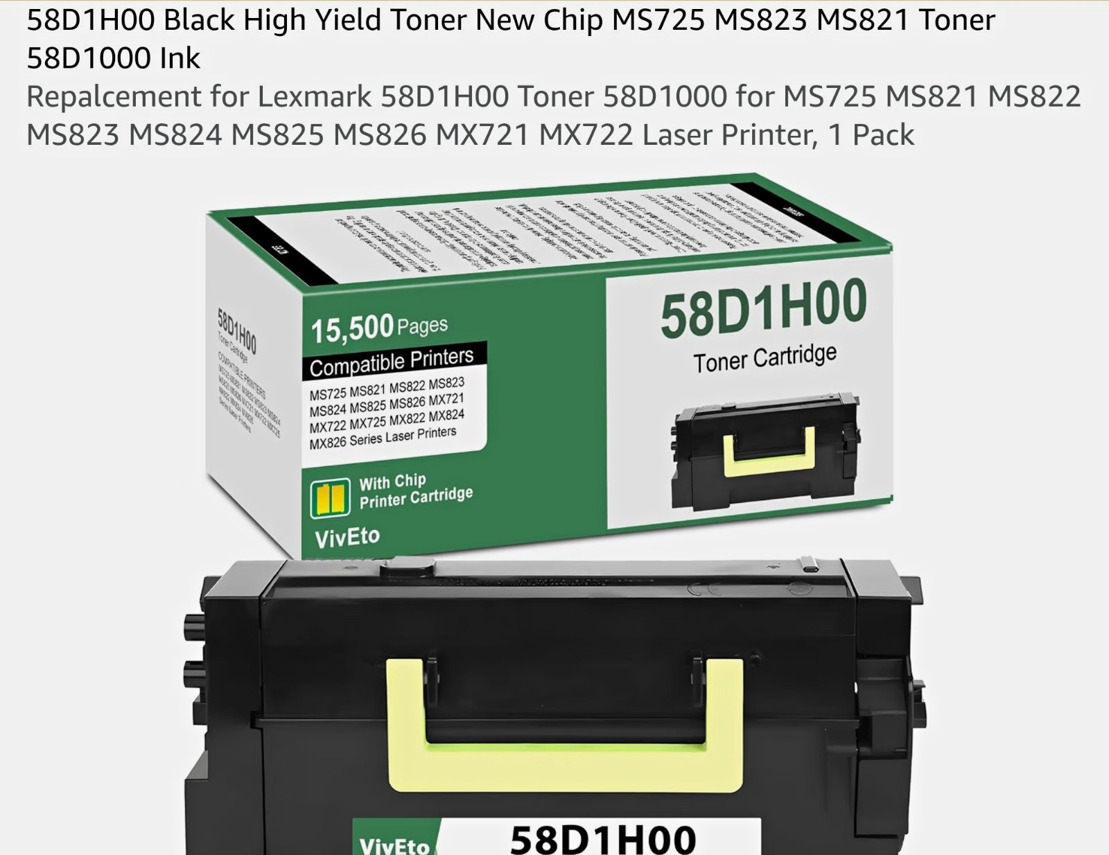 Lexmark 58D1H00 High-Yield Return Program Toner Cartridge - Black (58D1H00)