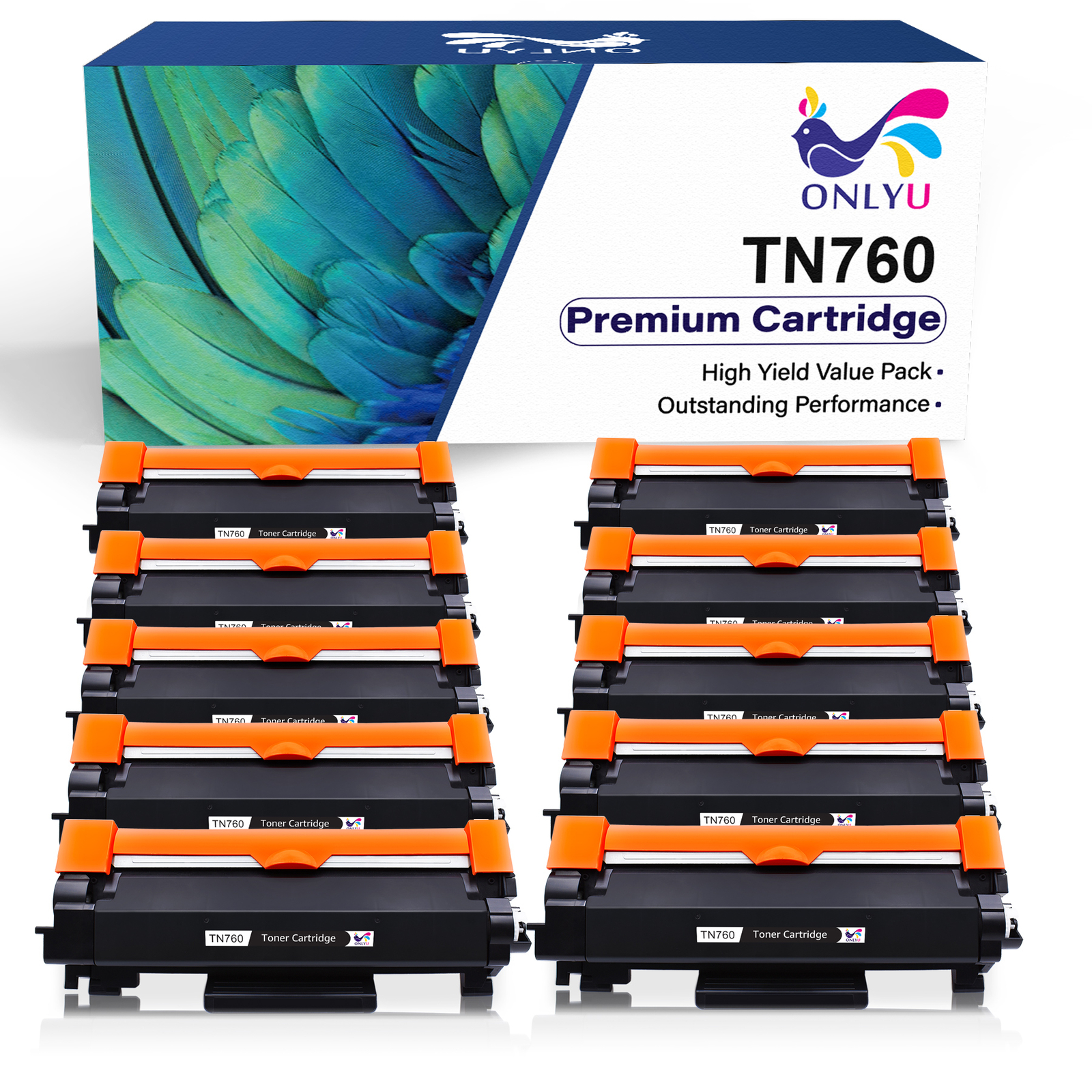 10 Pack TN760 TN-760 Toner Cartridge with Chip for Brother HL-L2390DW HL-L2395DW